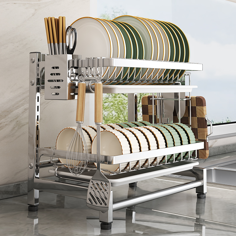 304不锈钢调节碗碟碗盘收纳架厨房置物架沥水架多功能放碗架碗筷