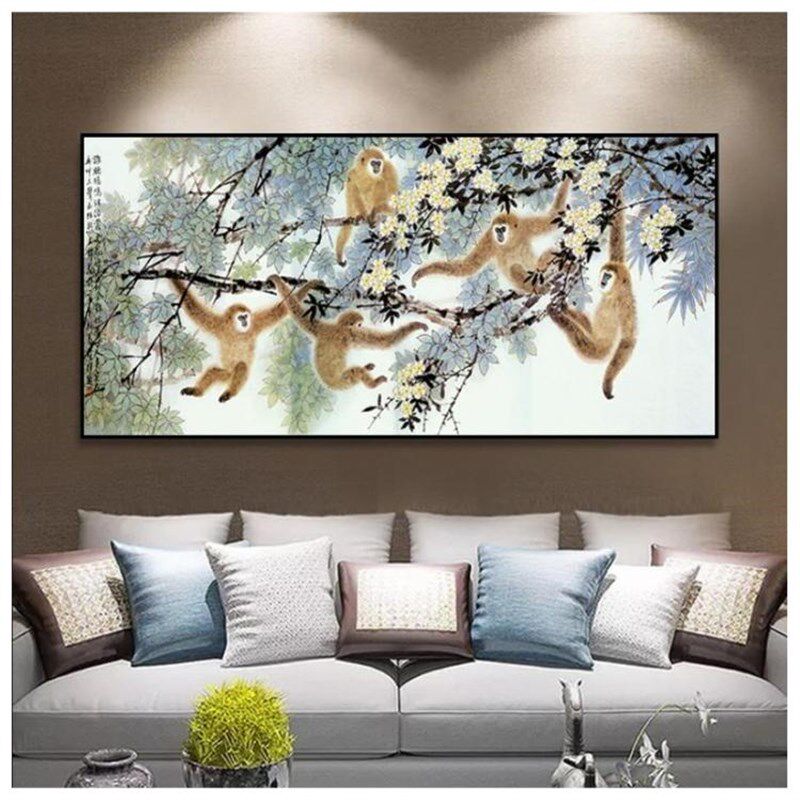 生肖猴子装饰画客厅新款办公室横版后年背景风水猴子挂画