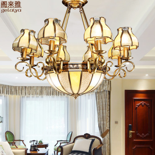 美式复式楼客厅大吊灯 欧式餐厅灯别墅大厅吊灯 复古卧室全铜灯具