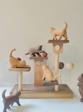 冰冷森林木雕手作猫咪微观猫架朦胧猫幻想乐园氛围装饰摆件桌面