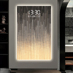 渐变线条玄关装i饰画led数字电子钟走廊壁画高级感数显屏发光灯画