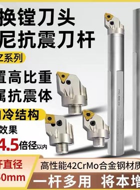 PTFZ阻尼高速钢抗震内冷刀杆内孔大孔镗孔杆换头镗刀PWLNR重切削