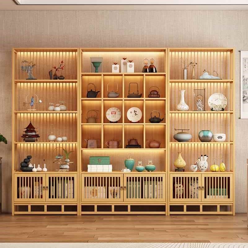 新中式茶叶展示柜实木茶室置物架博古架多宝阁陈列货架摆件收纳柜