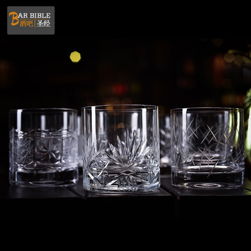 酒吧调酒 土耳其进口水晶威士忌杯圆形冰球杯ROCK杯古典鸡尾酒杯