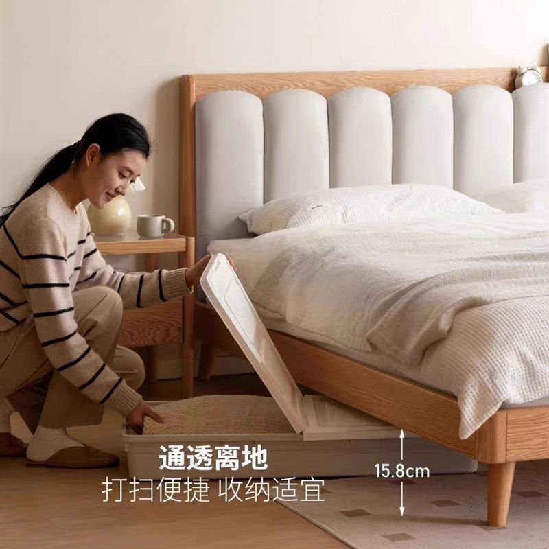 工厂直销全实木软包床橡木琴键床卧室简约白色主卧双人床