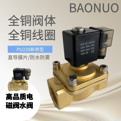 新恭型电磁阀PU220系列全铜4分/6分/1寸防水防雾水阀AC220V DC24v