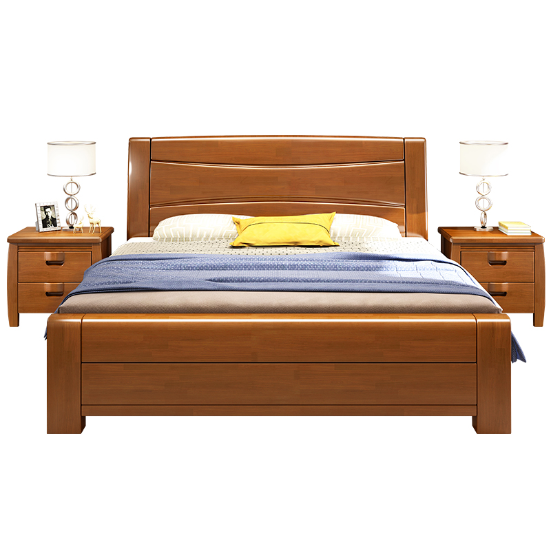 新中式1.8米实木双人床1.5现代简约经济型高箱储物主卧室婚床家具