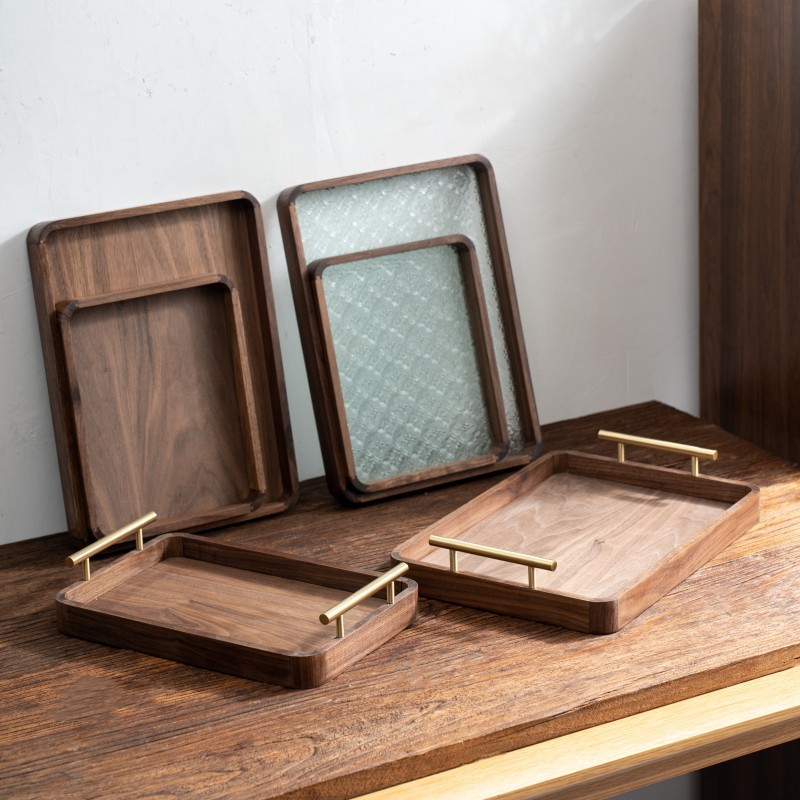 黑胡桃木托盘茶盘长方形果盘日式家用餐盘点心面包盘咖啡杯收纳盘