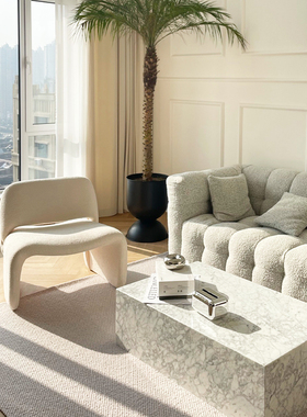 北欧客厅创意小沙发Ondine小河马极简单人沙发白色绒布简约休闲椅