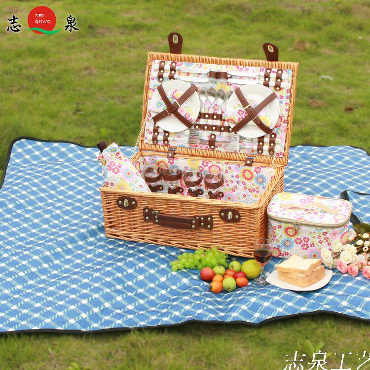 新品柳编野餐篮藤编餐篮野餐包四人组食品收纳便携保温野餐篮带盖