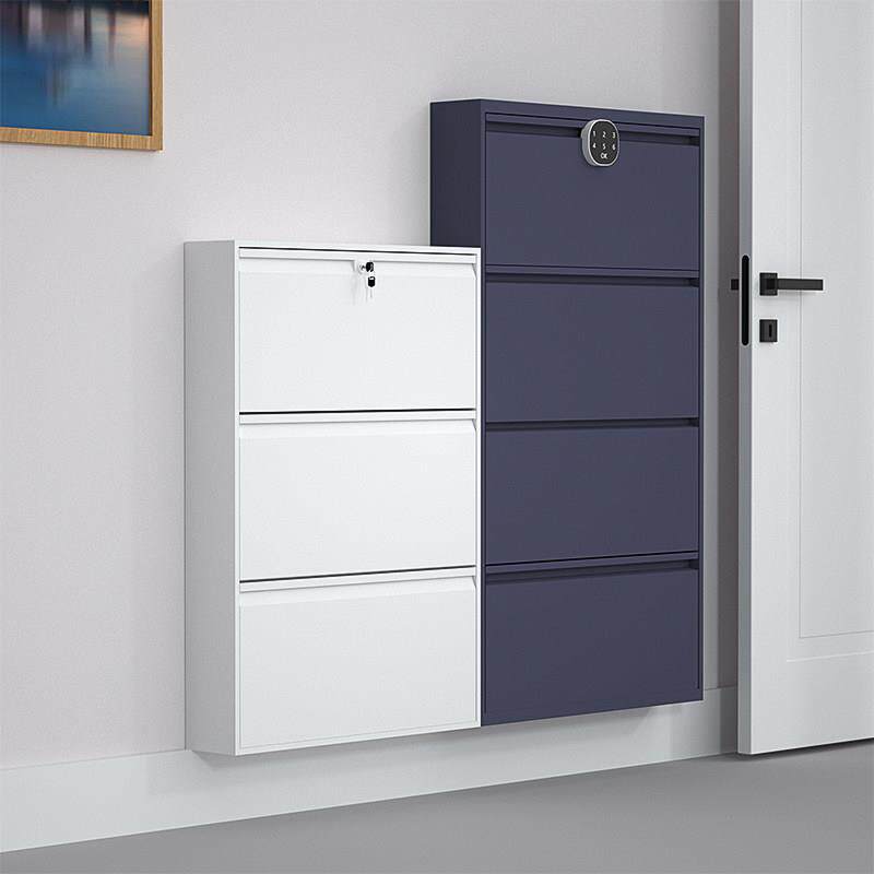 带锁室外防盗鞋柜家用门口钢制超薄15cm户外入户门口走廊翻斗柜