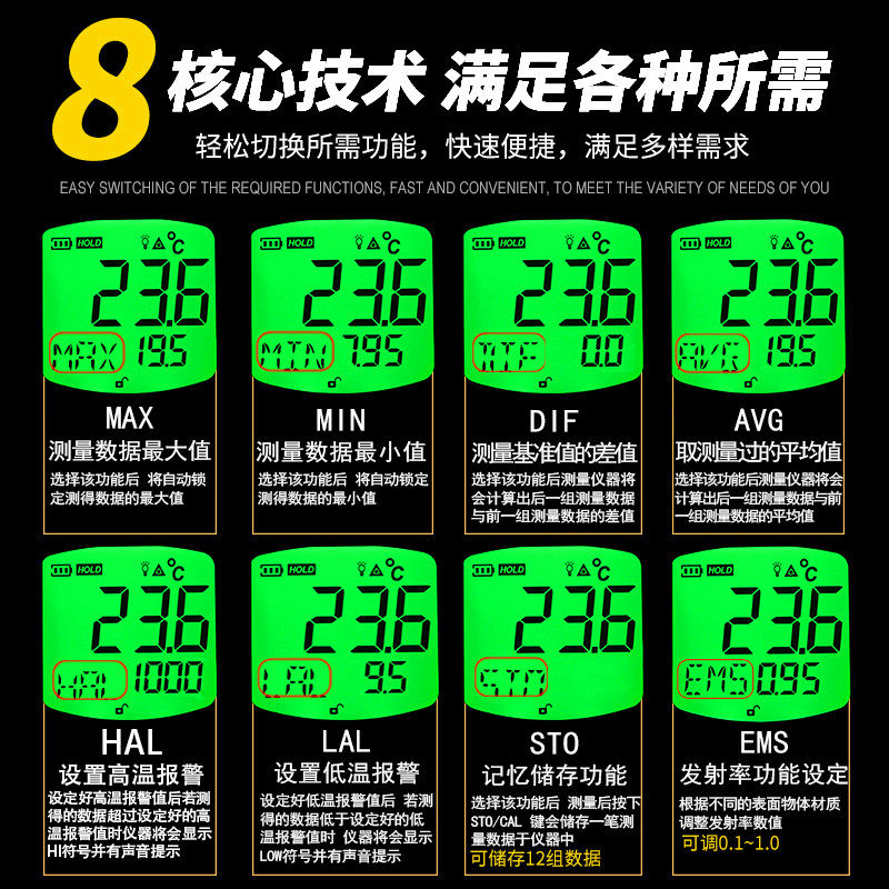 希玛AR320红外线测温仪工业高精度温度计测温枪烘焙检测油温抢