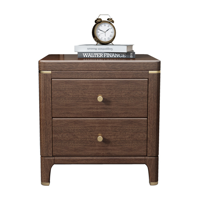新中式实木床头柜小户型简约木质储物主卧室双抽床边柜轻奢胡桃木