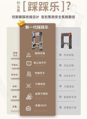 德国进口奥鹏多功能家用伸缩梯子加厚不锈钢折叠小梯子室内便携升