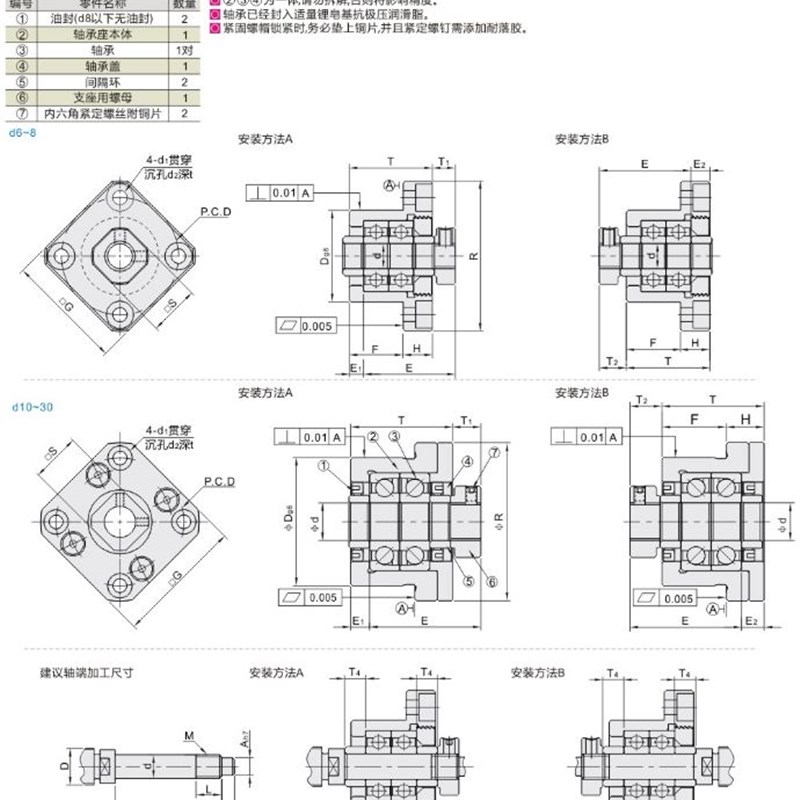 丝杠支座组件 怡合达 固定侧 LEB01-6/8/10/12/15/20/25/30