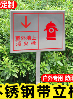 不锈钢标识牌立牌插地牌定制做消防室外消火栓标识牌户外立柱式提