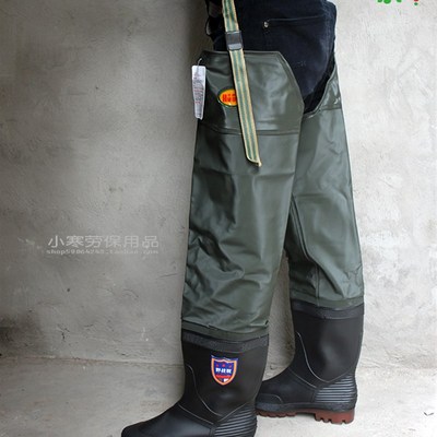 华鹿802防水捕鱼钓鱼下水裤厚底连裤雨鞋超高筒雨靴血防裤插秧鞋