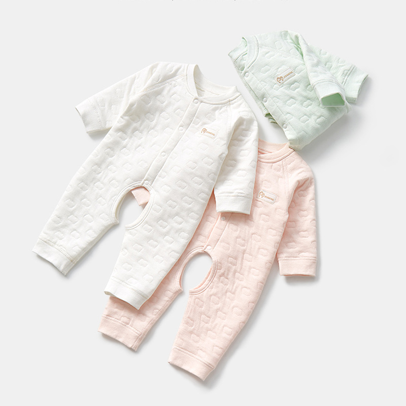 婴儿秋冬款夹棉开档连体衣