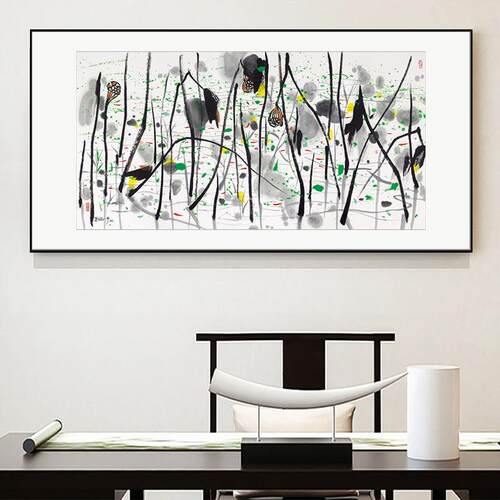 荷塘装饰画客厅玄关沙发背景入户挂画吴冠中名画复刻中式国画壁画