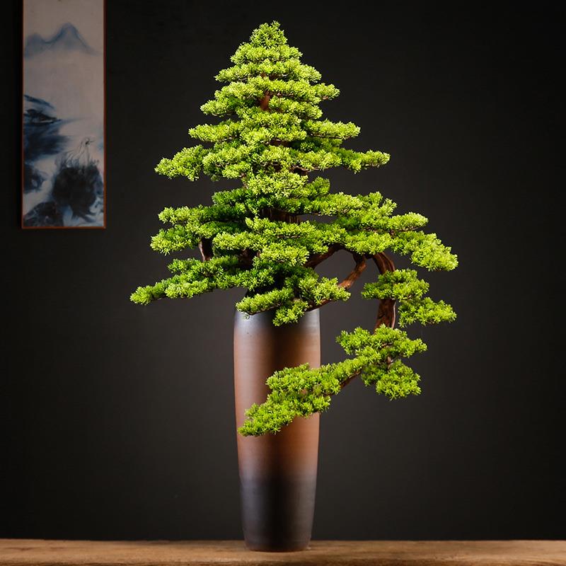 仿真植物盆景落地摆件客厅电视柜玄关装饰品新中式绿植盆栽迎客松