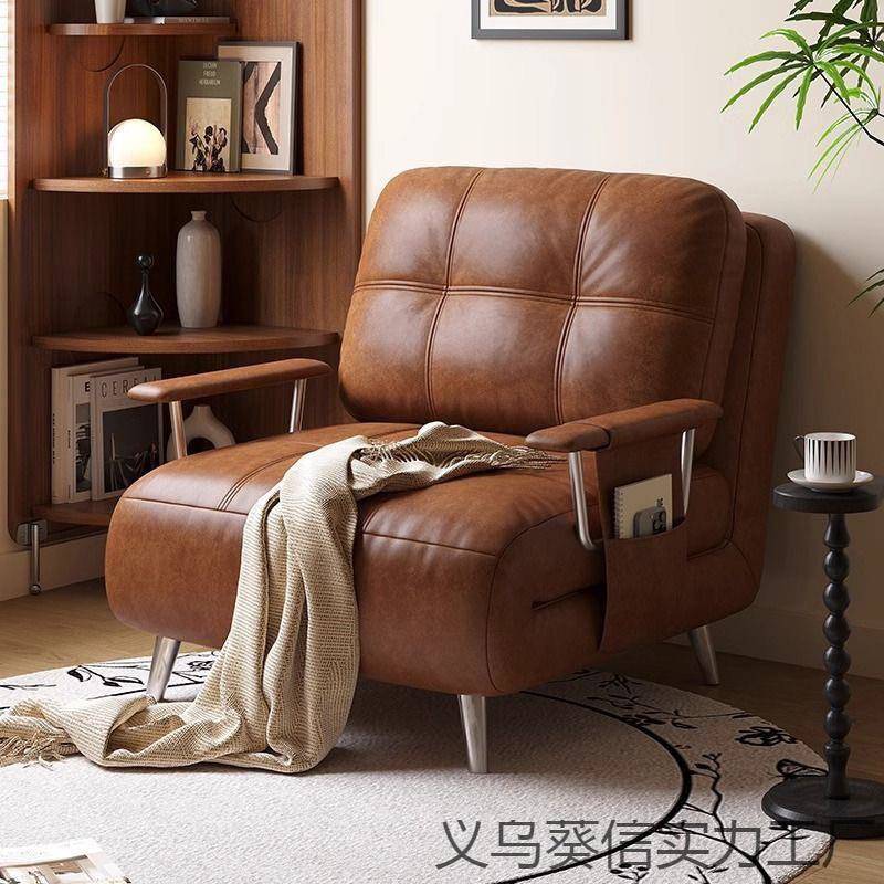 折叠沙发床单人两用储物2025新款复古小户型伸缩书房午休皮艺沙发