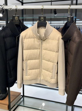 lp冬季新款立领毛呢针织袖薄款保暖夹克外套老钱风休闲男士羽绒服