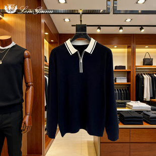 lp冬季新款翻领半拉链老钱风绵羊毛刺绣针织衫上衣休闲舒适毛衣男