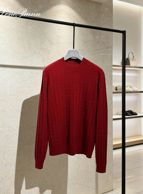lp冬季新款老钱风羊毛红色圆领套头针织衫上衣休闲舒适显瘦毛衣男