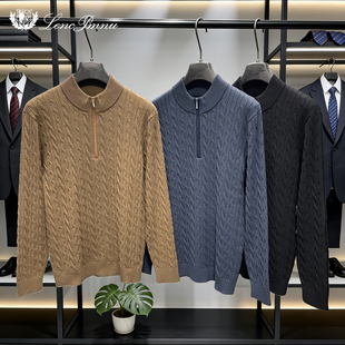 lp冬季新款立领半拉链套头螺纹毛衣老钱风休闲舒适男士针织衫上衣