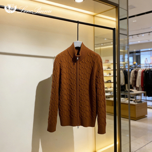 lp冬季新款檀咖色老钱风羊毛立领针织衫开衫外套休闲舒适男士毛衣