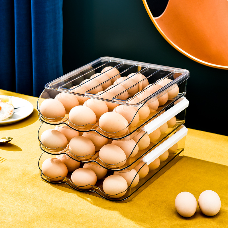 鸡蛋收纳盒冰箱用保鲜滚动鸡蛋盒架托抽屉式厨房装放滚蛋盒子家用
