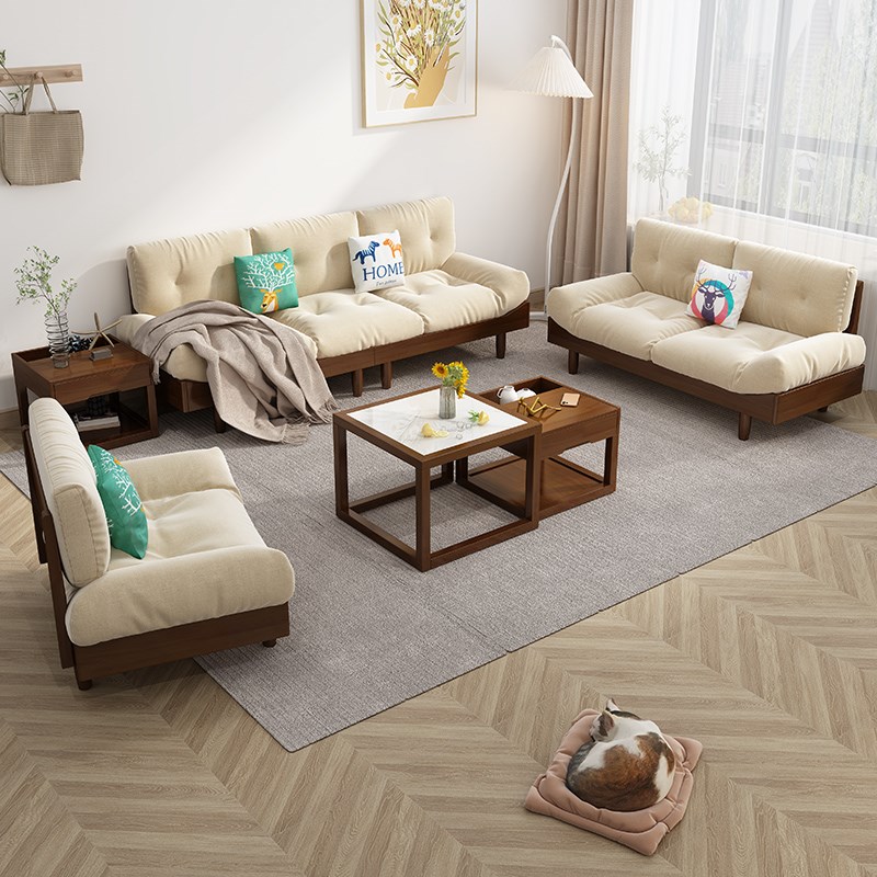 日式实木云朵布艺沙发客厅双人原木沙发简约家用小户型侘寂风沙发