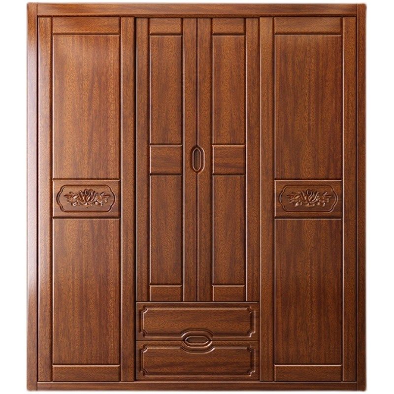 新中式胡桃木衣柜家用小户型卧室大容量收纳储物柜推拉门实木衣橱