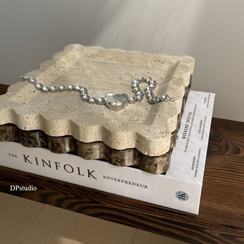 DPstudio法式大理石托盘摆件轻奢侘寂风洞石民宿餐厅装饰烟灰缸