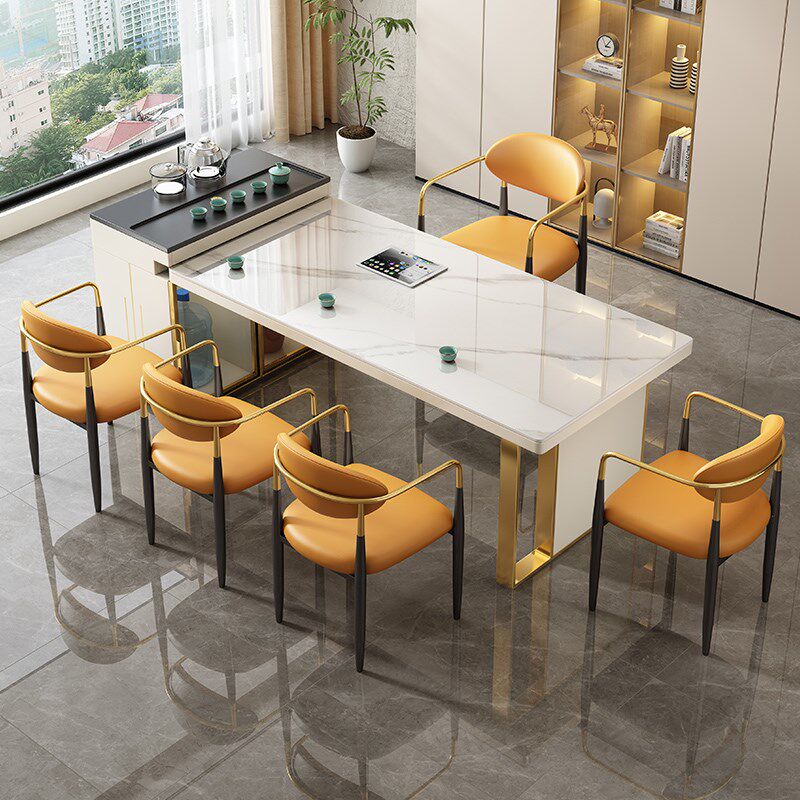 岩板茶桌椅组合现代简约轻奢家用阳台小茶台泡茶桌办公室一桌五椅