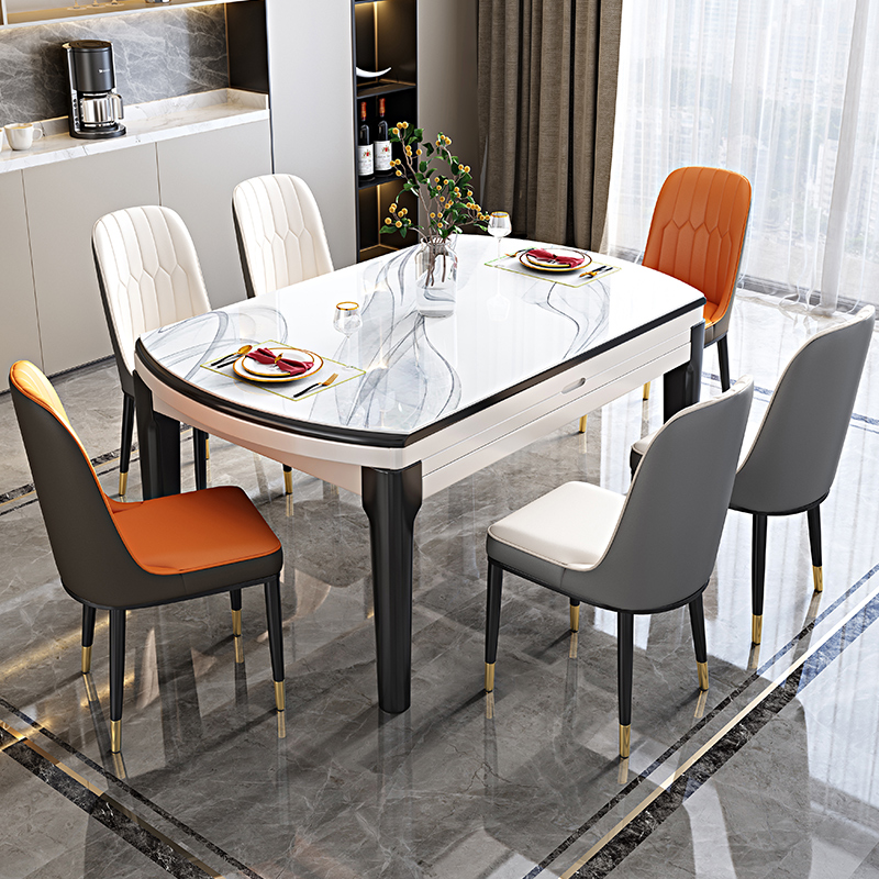 岩板餐桌轻奢高端2023现代简约家用小户型伸缩折叠实木饭桌圆桌子