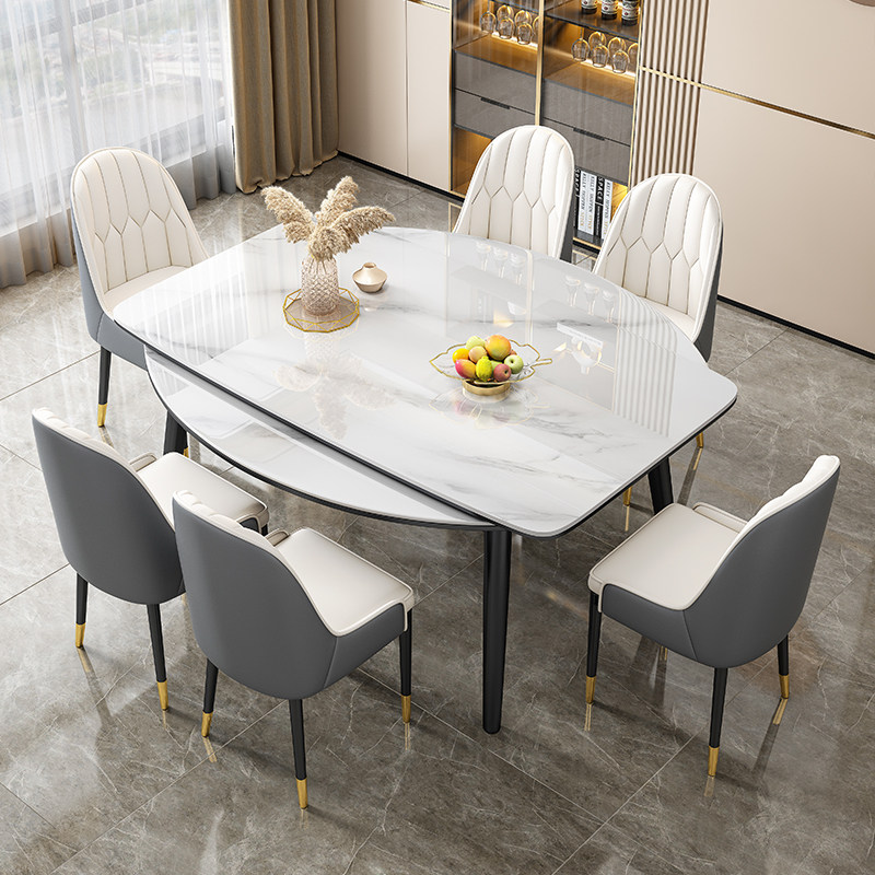 岩板伸缩餐桌椅组合可变圆桌简约折叠实木家用小户型轻奢吃饭桌子