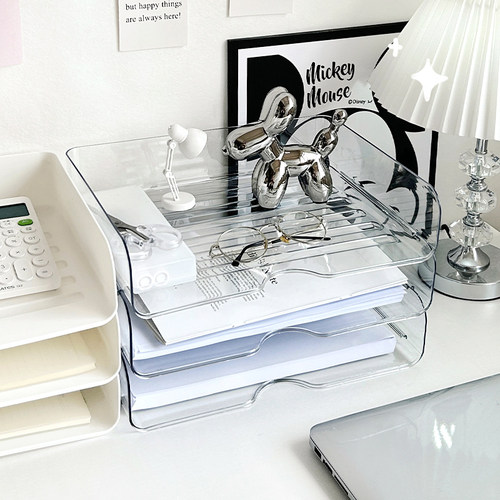 a4文件收纳盒透明桌面亚克力办公室书桌工位打印纸资料整理置物架