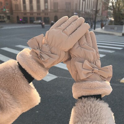 冬天女士骑车手套防寒加绒保暖冬季电动车骑行防冻防风羽绒棉触屏