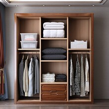 新中式胡桃木衣柜家用小户型卧室大容量收纳储物柜推拉门实木衣橱