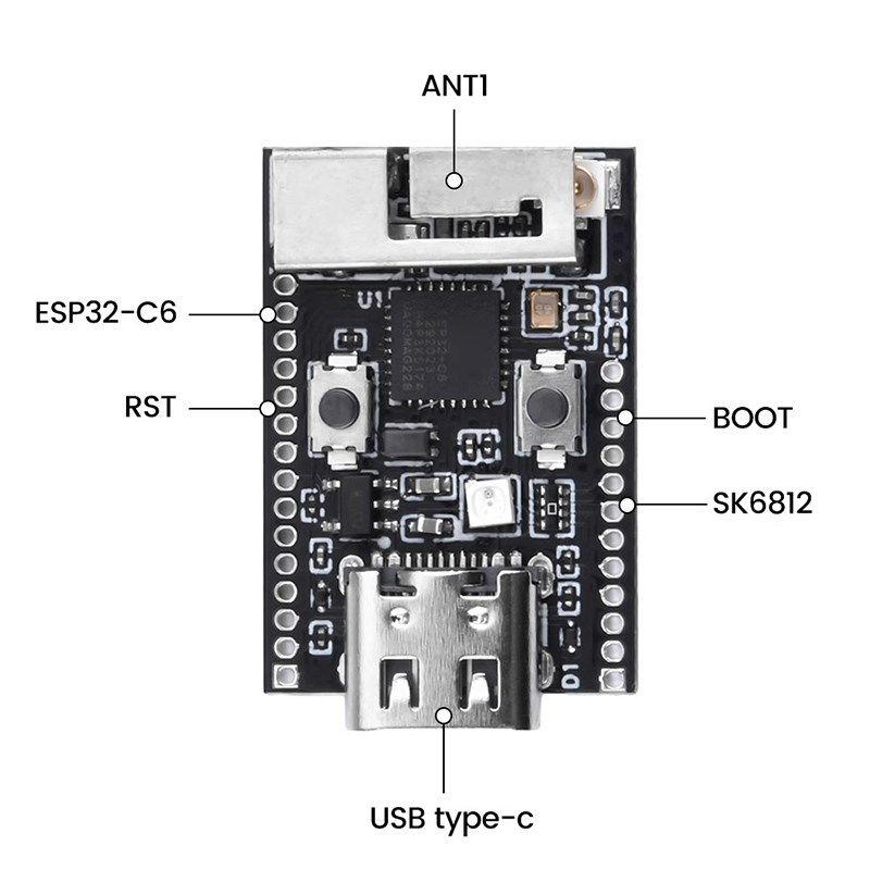 ESP32-C6开发板RISC-V32位N4蓝牙Wifi蓝牙模块带晶振RGB灯低功耗