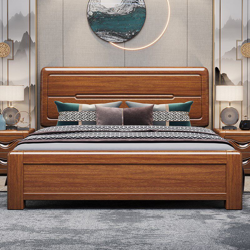 新中式胡桃木实木床1.8米主卧双人床简约现代1.5米经济型单人床