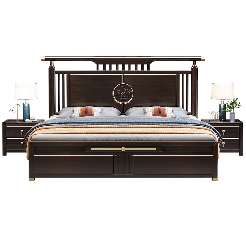 新中式实木床1.5米现代简约中国风古典双人大床主卧高箱储物婚床