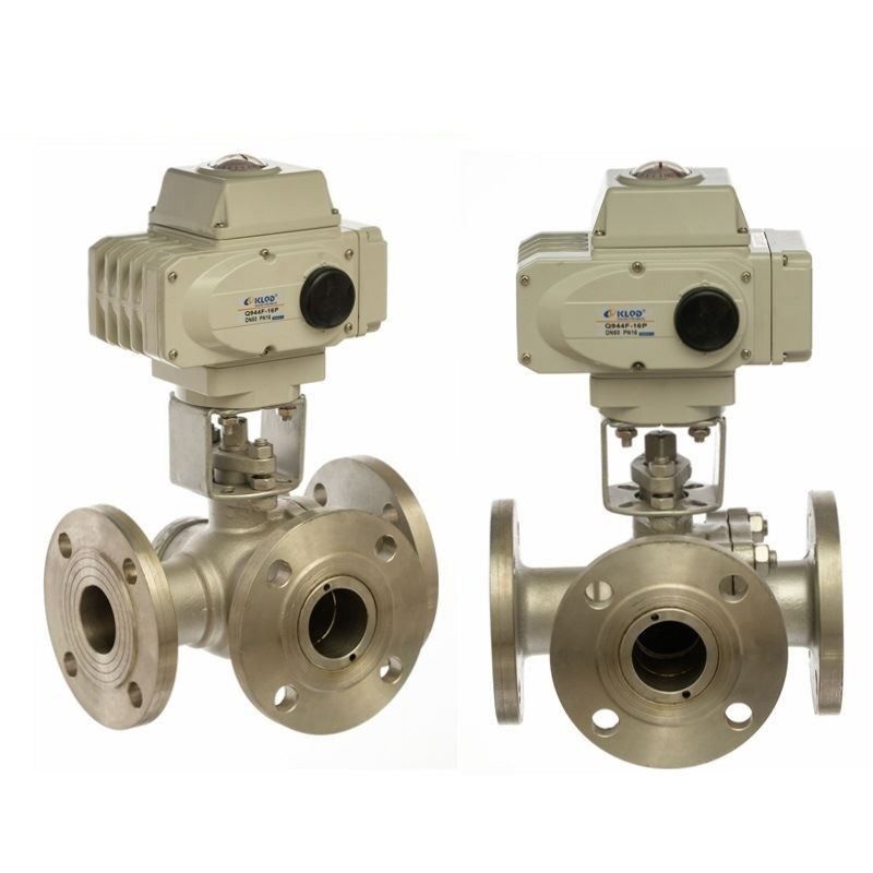 电动三通球阀Q944/5F切换向法兰dn150不锈钢T型L型分流三通阀门80