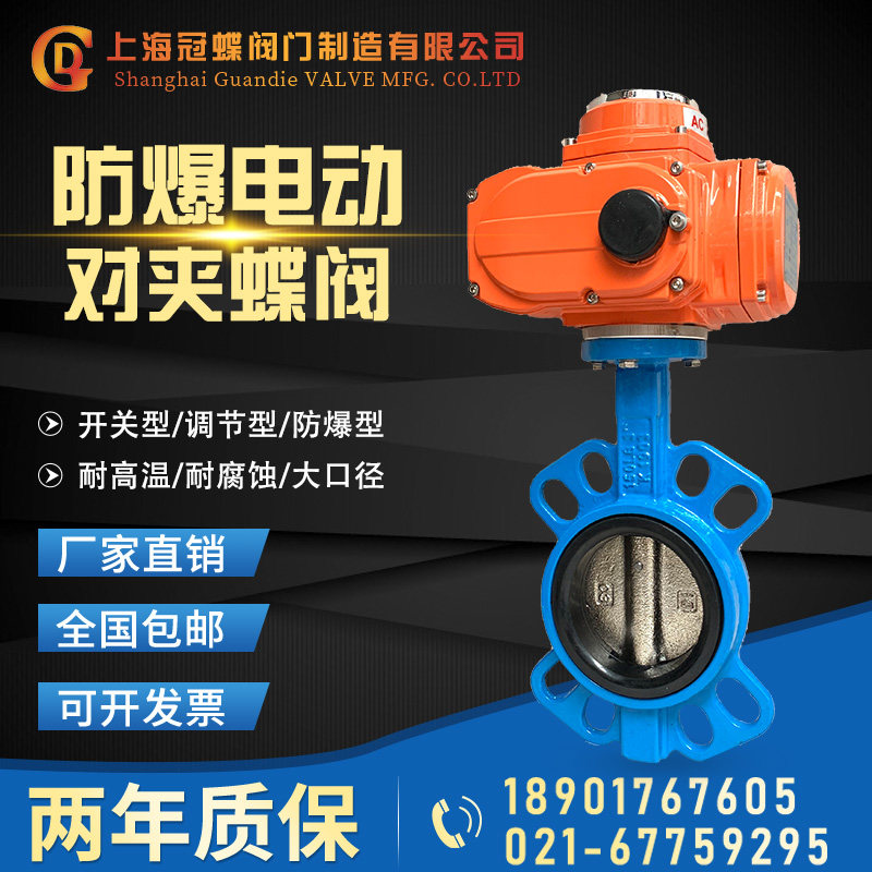 防爆电动蝶阀D971X-16P不锈钢304防爆衬氟蝶阀对夹调节DN50-DN500