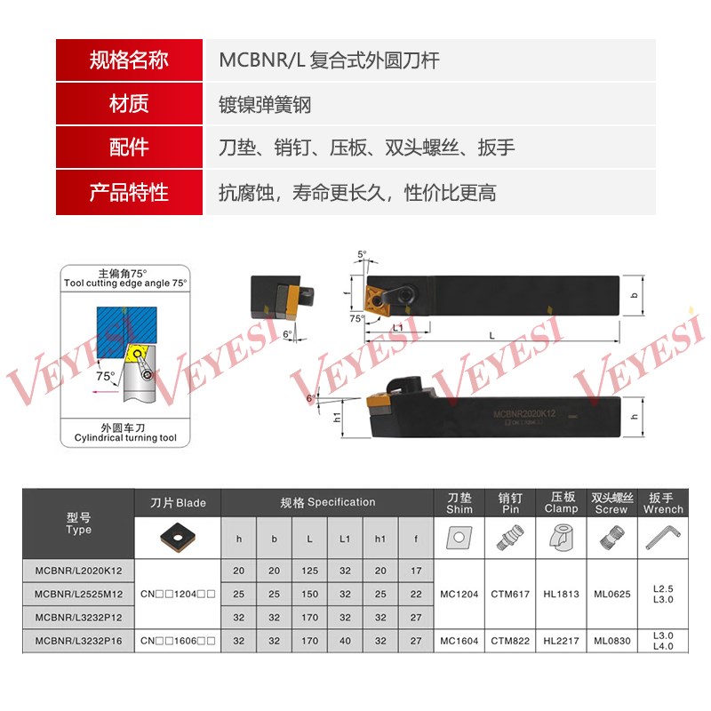 数控车刀杆75度外圆刀杆MCBNR2020K12/2525M12/3232P19加硬车刀杆图片