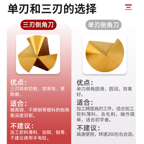 含钴倒角刀镀钛90度单刃三刃不锈钢扩孔沉孔去毛刺45度修边倒角器