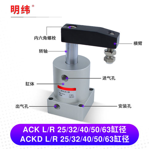 气动小型90度ACK旋转转角下压夹紧气缸SRC25/32/40/50/63X90-R/L