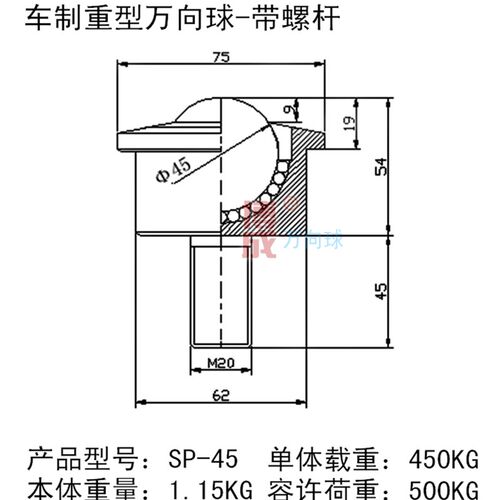 厂家直销超重型万向球SP45-FL万向轴承滚珠带M20螺杆输送球牛眼轮