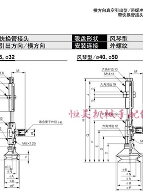 MC型吸盘侧边进气ZPR40/50BNJ/BSJ/UNJ/USJ/CNJ/CSJ20-08/06-A14